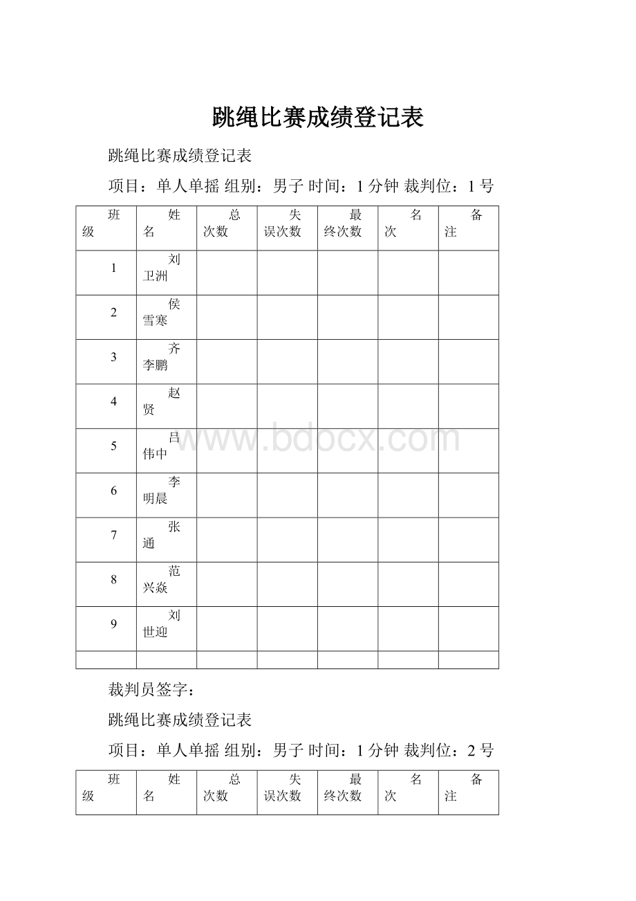 跳绳比赛成绩登记表.docx