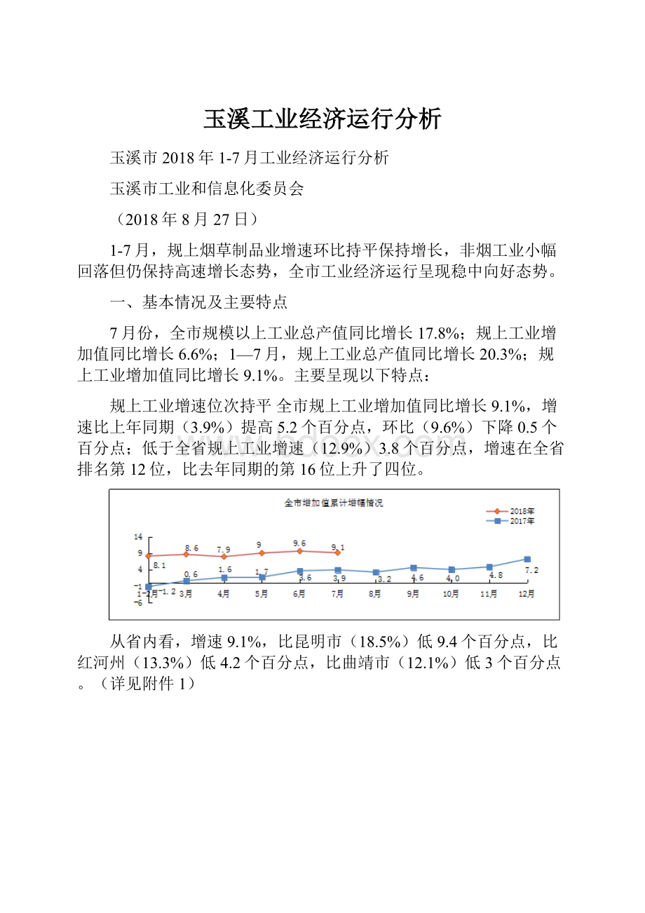 玉溪工业经济运行分析Word下载.docx