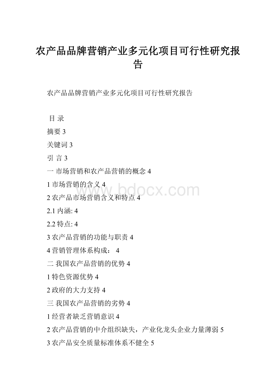 农产品品牌营销产业多元化项目可行性研究报告.docx_第1页