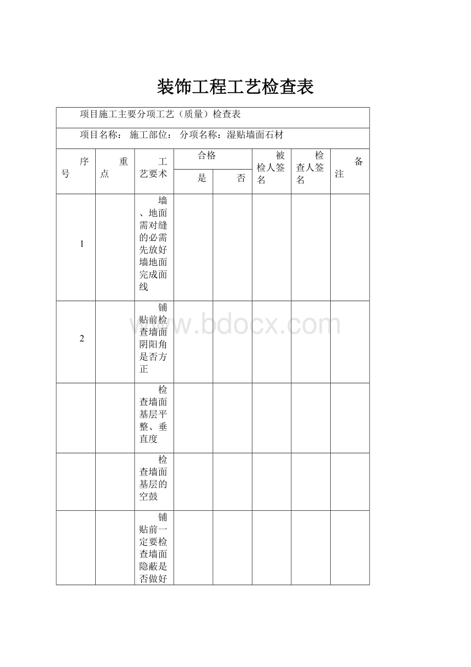 装饰工程工艺检查表文档格式.docx