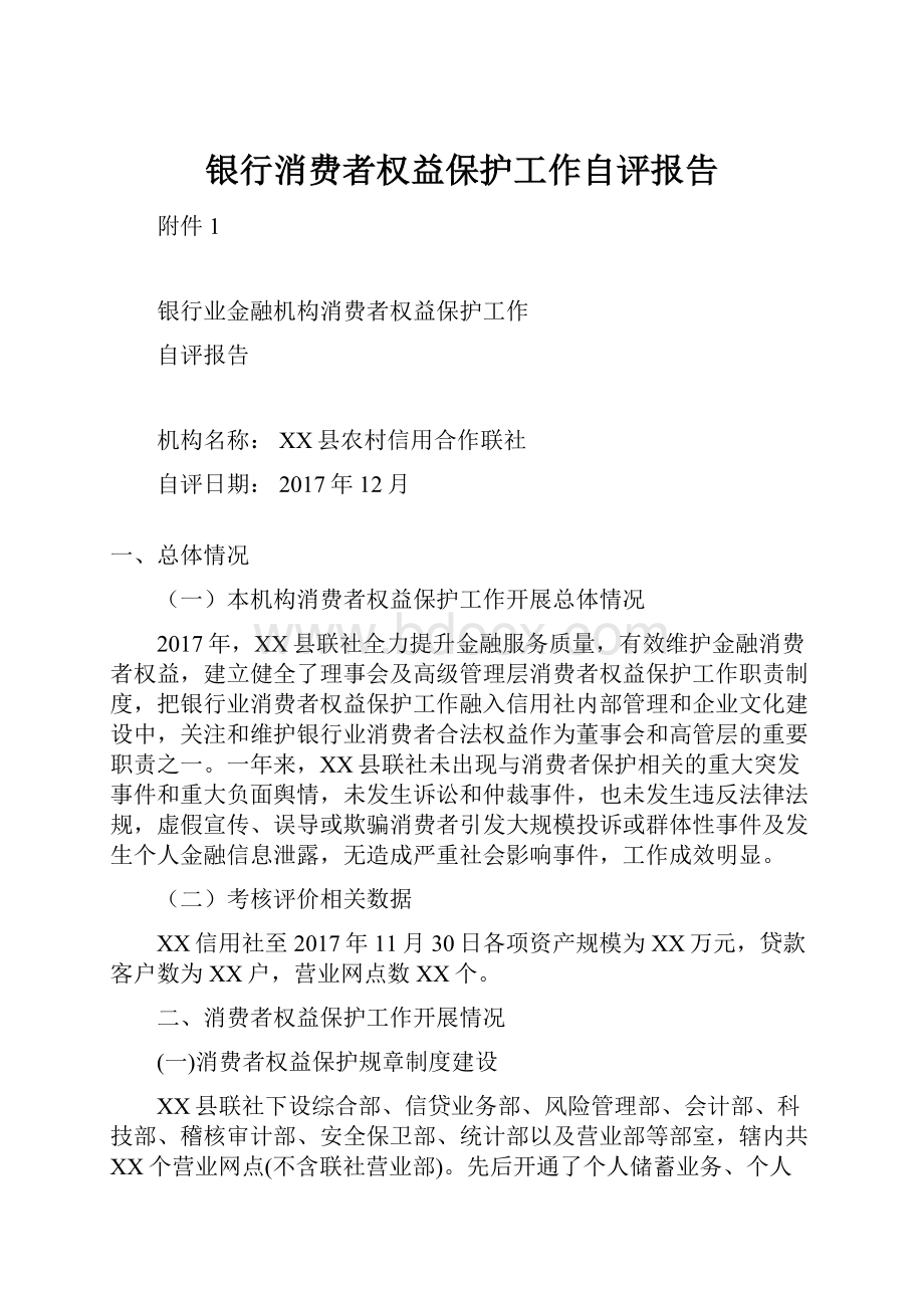 银行消费者权益保护工作自评报告Word格式文档下载.docx