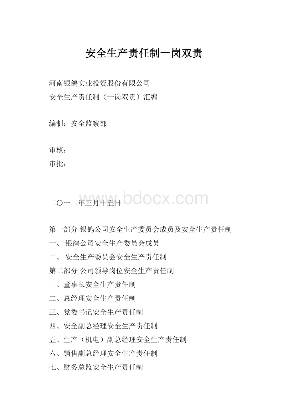 安全生产责任制一岗双责文档格式.docx