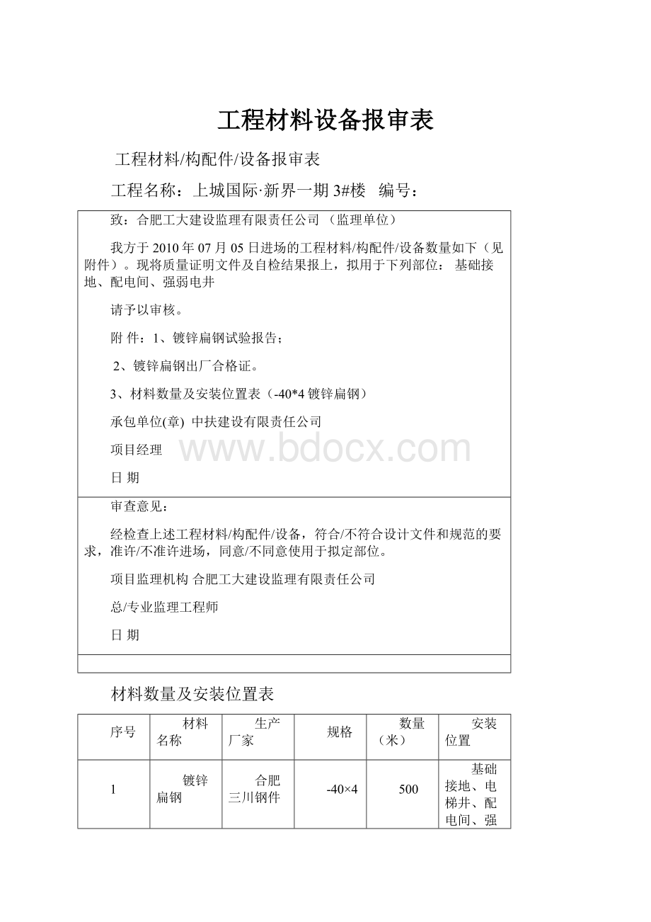 工程材料设备报审表.docx_第1页