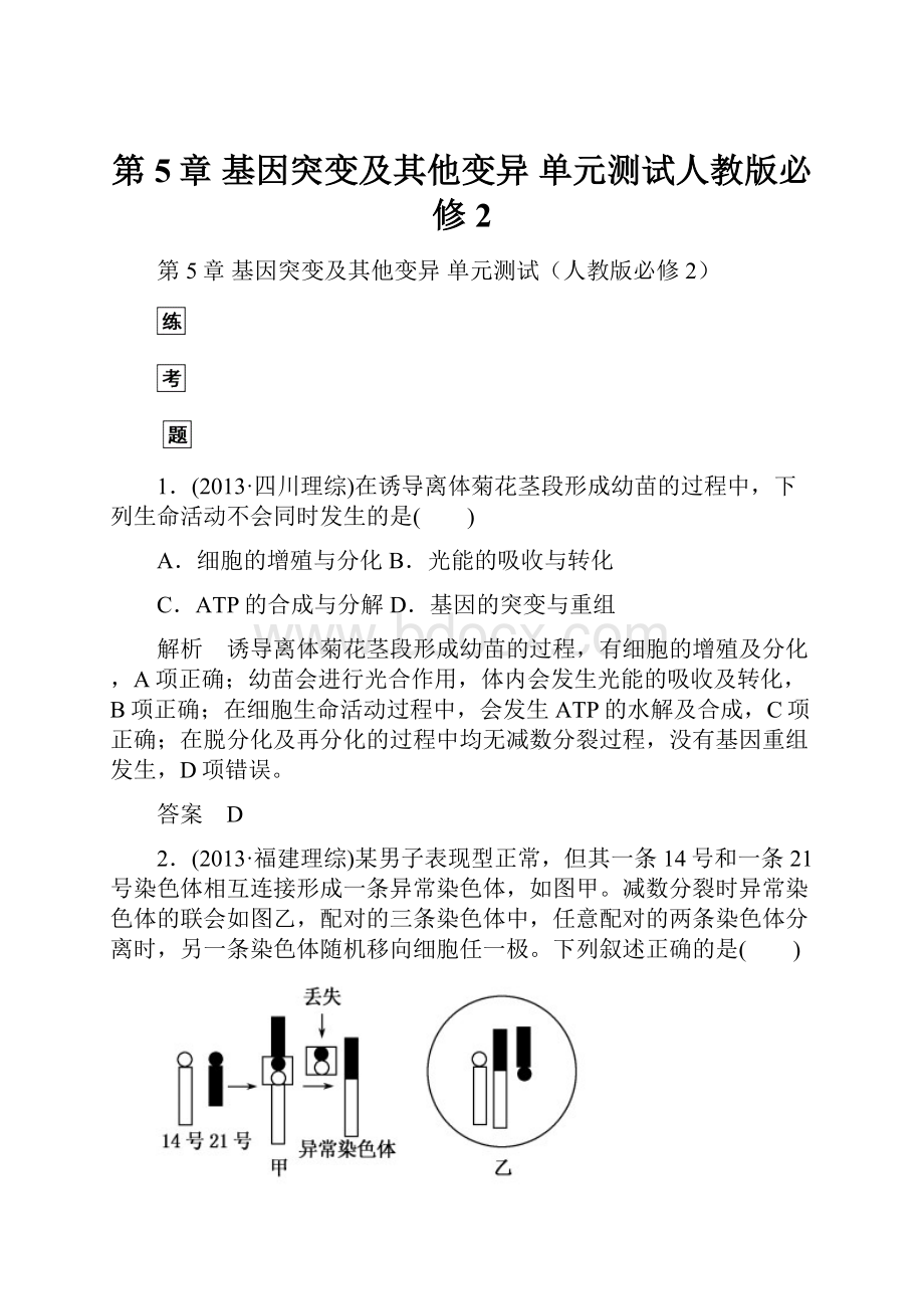 第5章 基因突变及其他变异 单元测试人教版必修2Word格式文档下载.docx