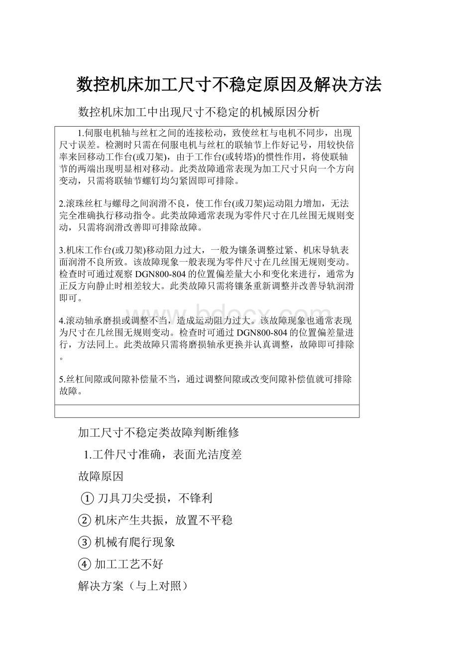 数控机床加工尺寸不稳定原因及解决方法Word文件下载.docx