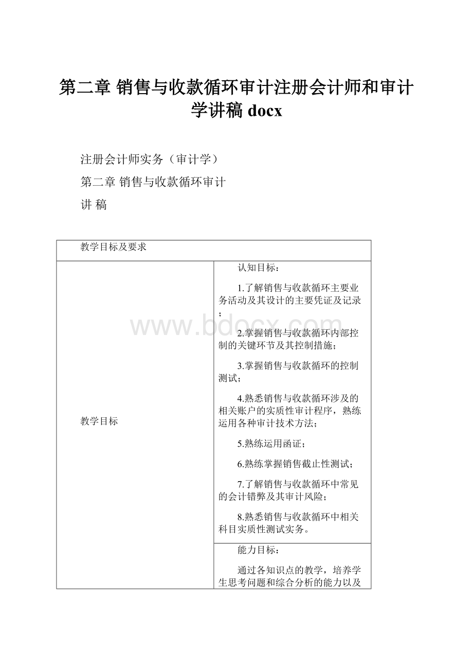 第二章 销售与收款循环审计注册会计师和审计学讲稿docx.docx_第1页