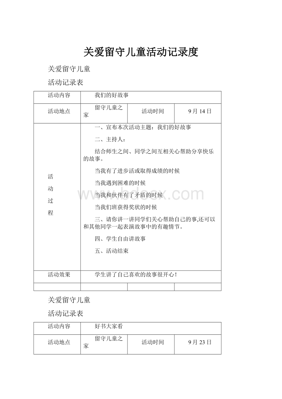 关爱留守儿童活动记录度.docx_第1页