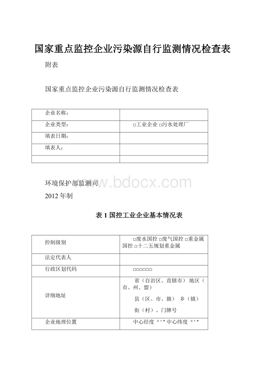 国家重点监控企业污染源自行监测情况检查表Word下载.docx_第1页