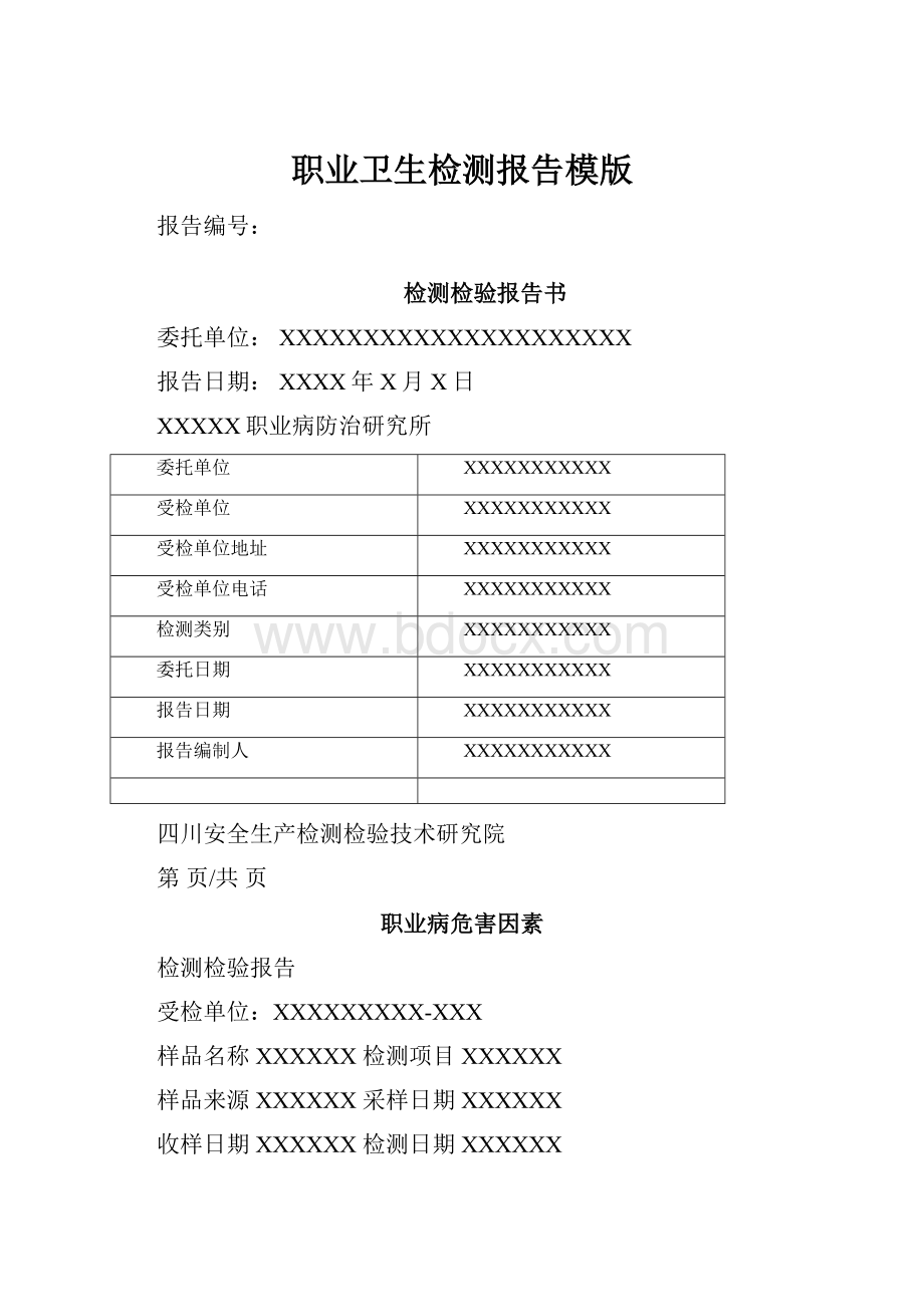 职业卫生检测报告模版文档格式.docx