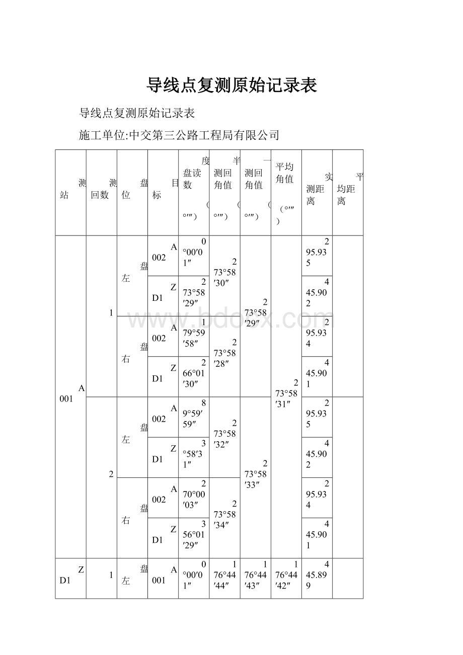 导线点复测原始记录表.docx