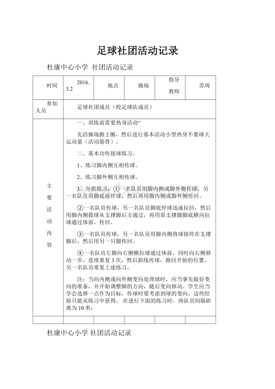 足球社团活动记录文档格式.docx_第1页