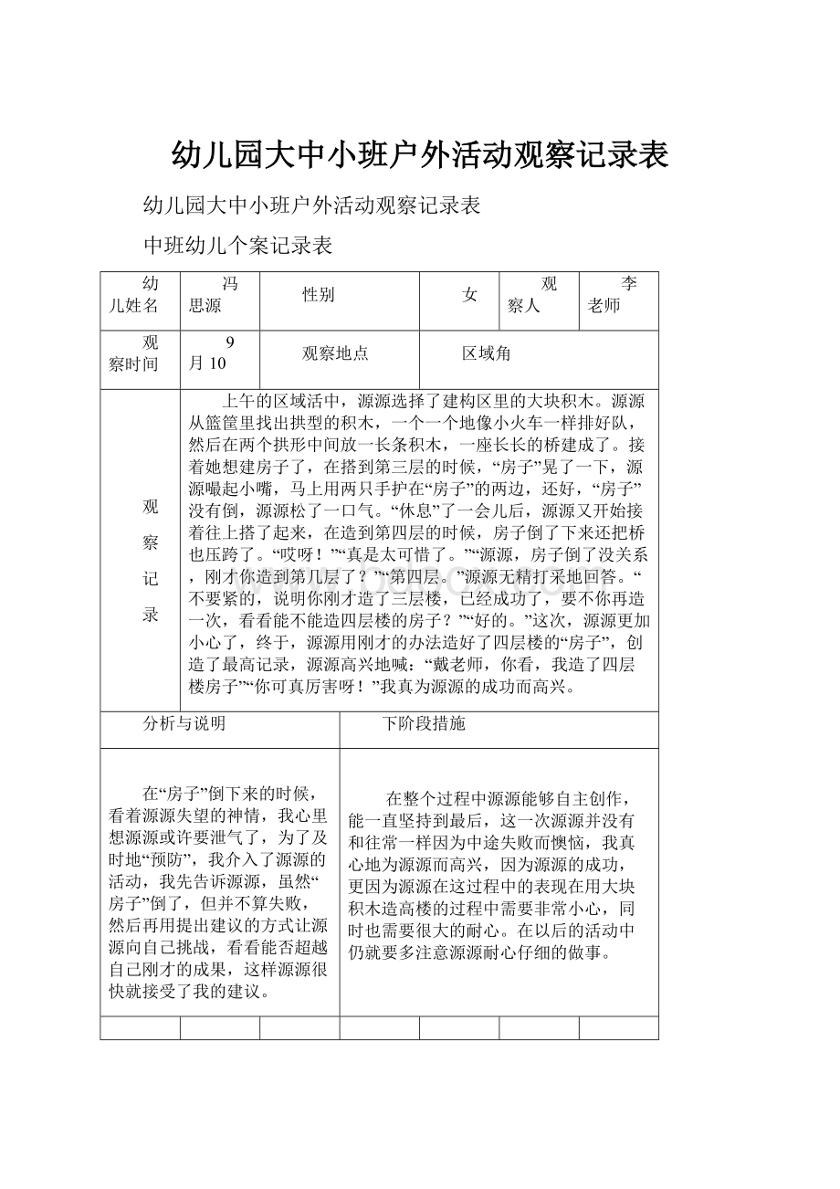 幼儿园大中小班户外活动观察记录表.docx_第1页