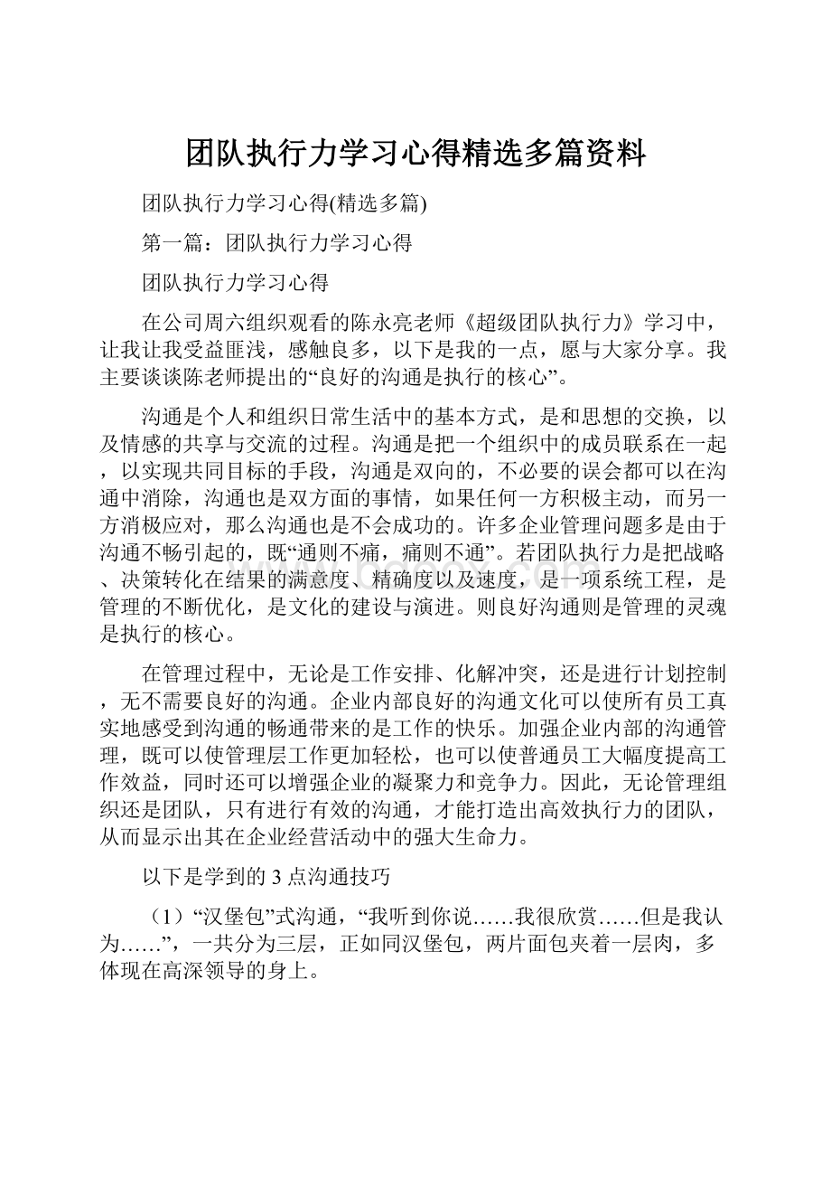 团队执行力学习心得精选多篇资料Word文档格式.docx