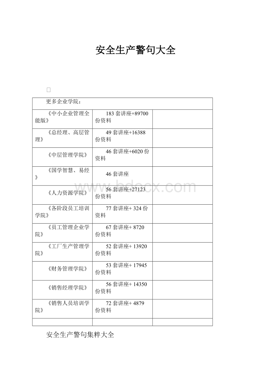 安全生产警句大全Word格式.docx