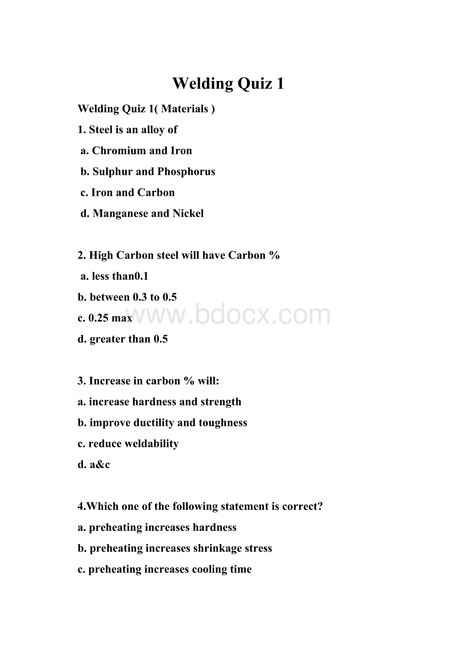 Welding Quiz 1Word文件下载.docx