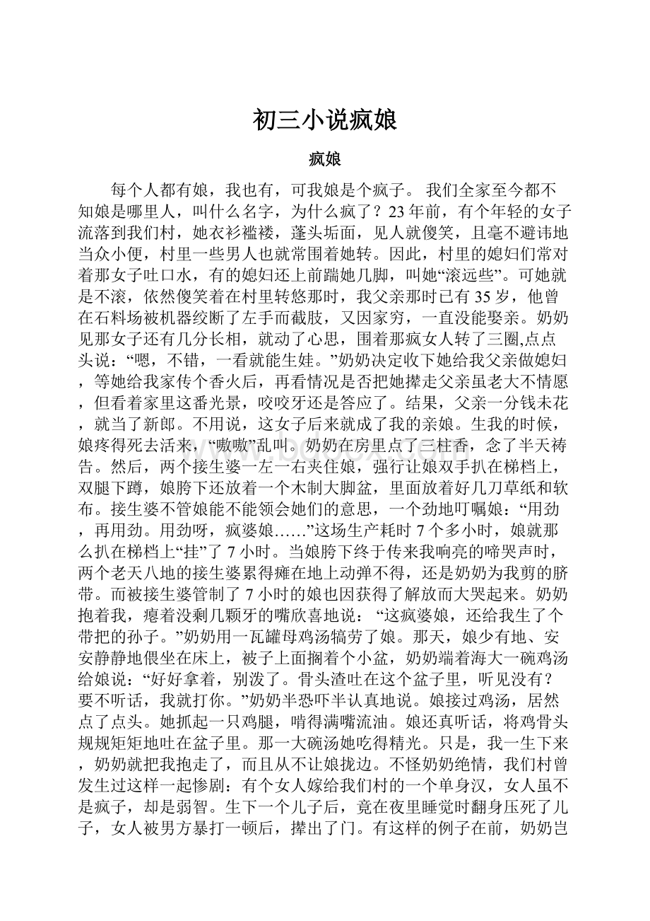 初三小说疯娘Word文件下载.docx