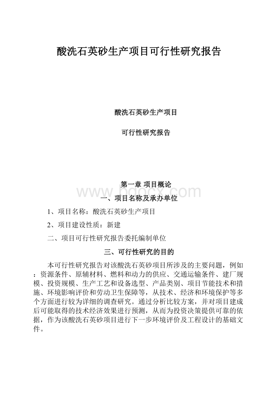酸洗石英砂生产项目可行性研究报告文档格式.docx_第1页