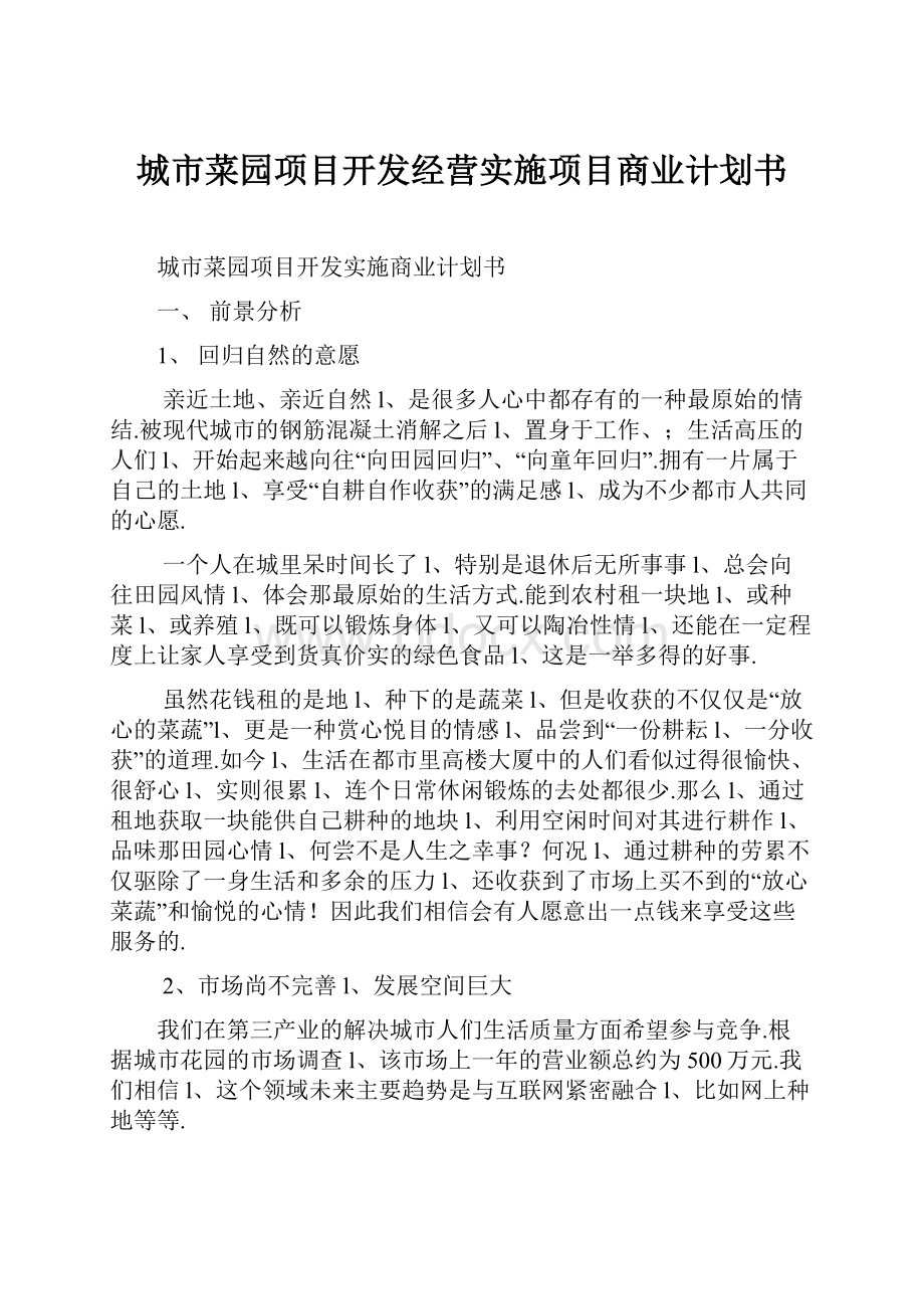 城市菜园项目开发经营实施项目商业计划书.docx