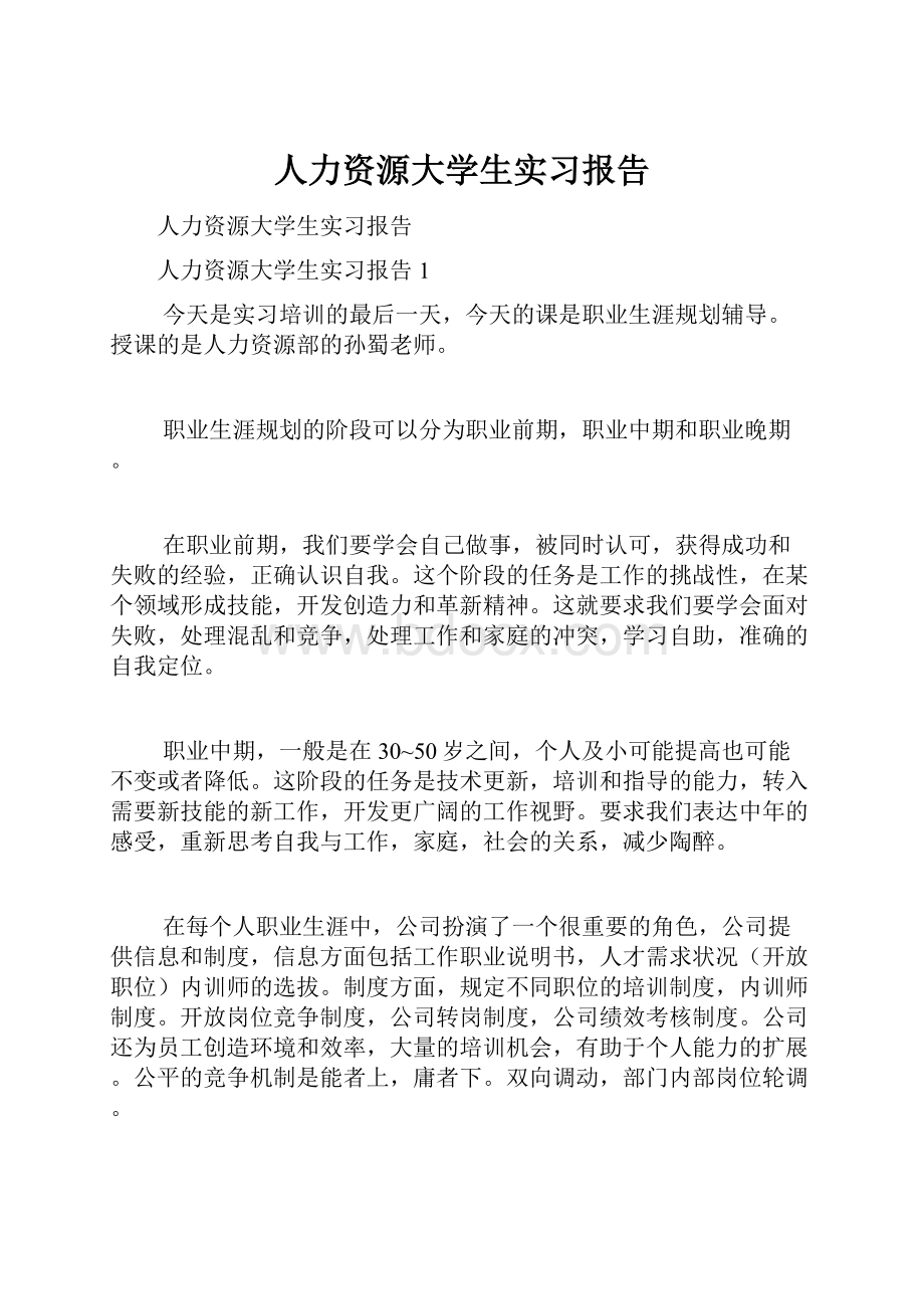 人力资源大学生实习报告Word文档格式.docx