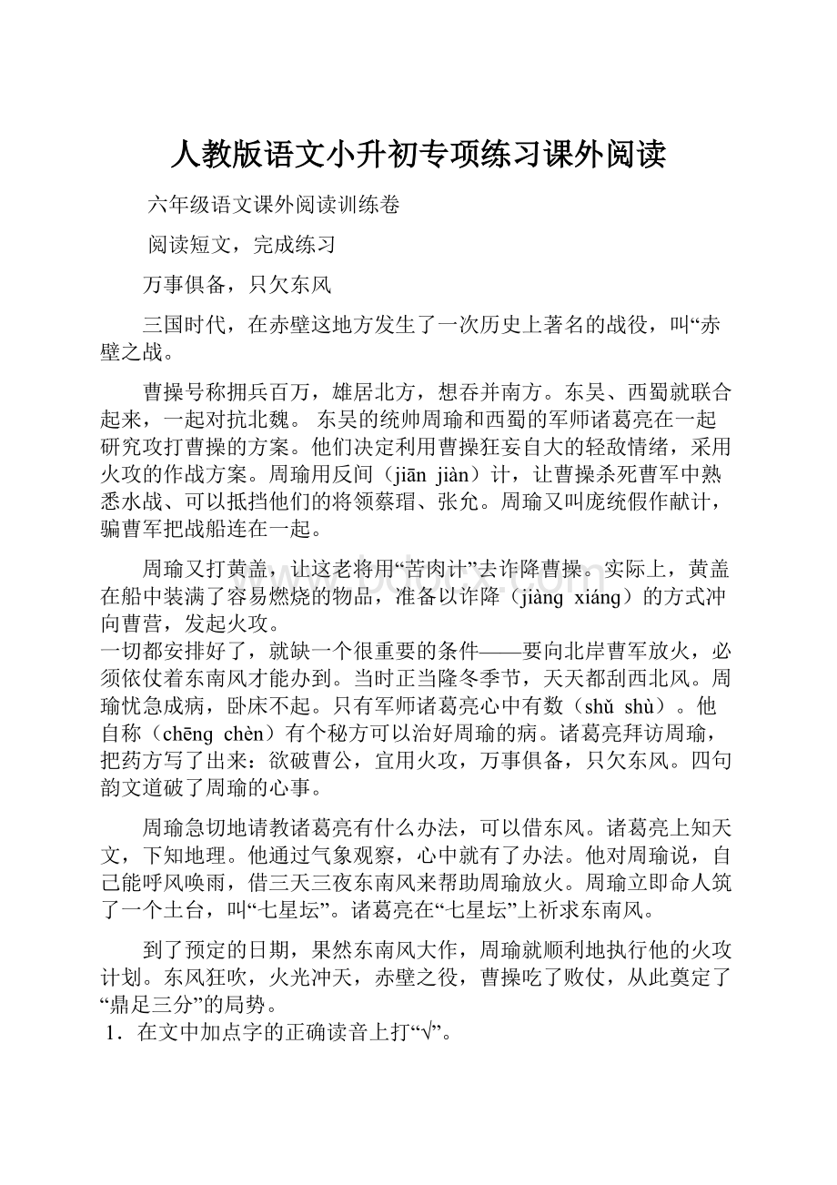 人教版语文小升初专项练习课外阅读.docx