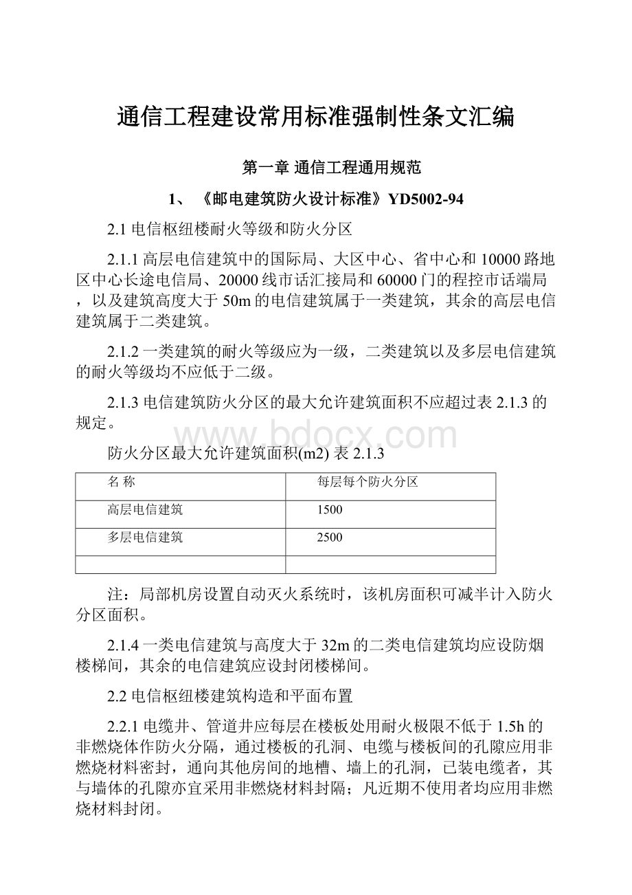 通信工程建设常用标准强制性条文汇编Word文档下载推荐.docx_第1页