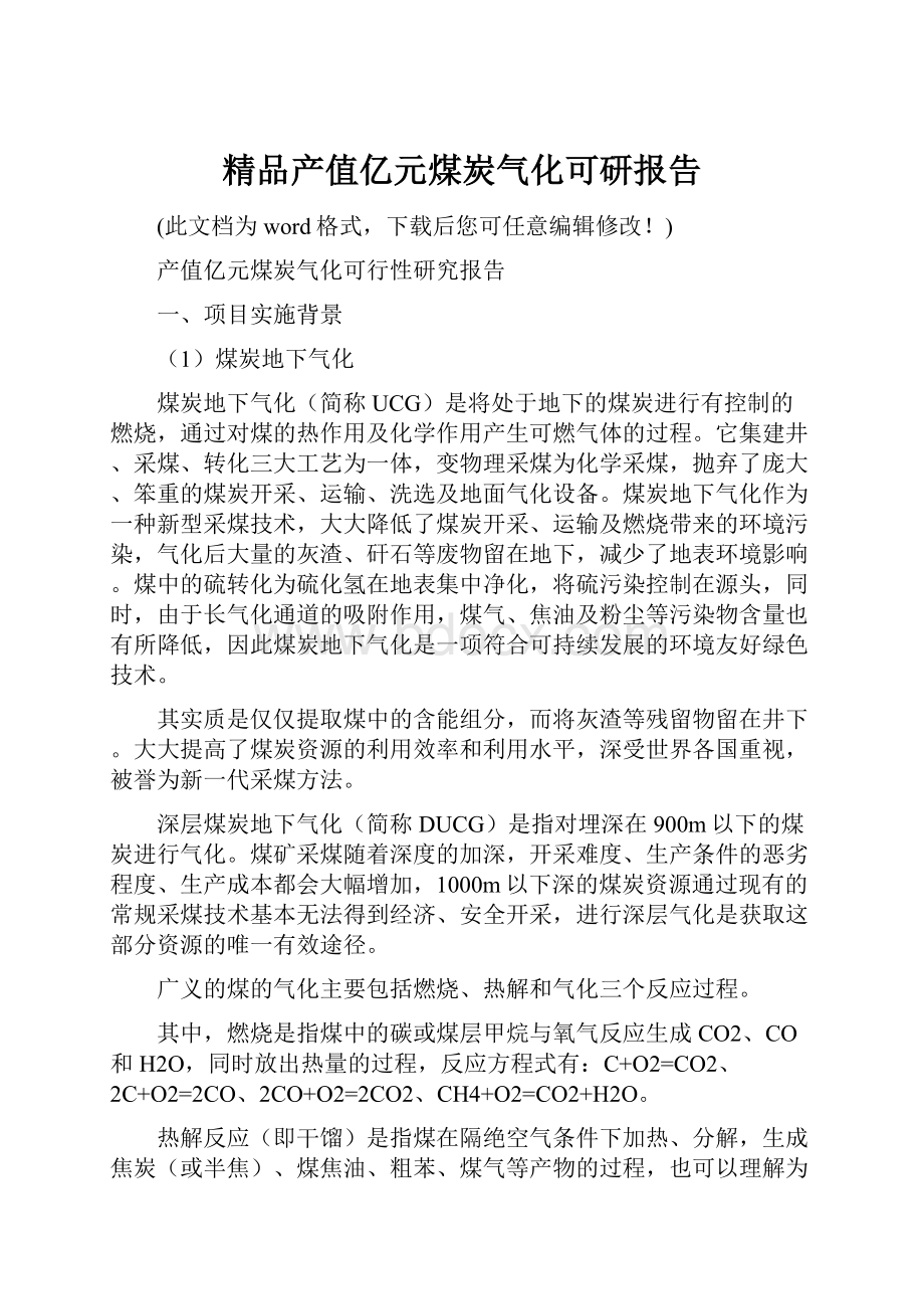 精品产值亿元煤炭气化可研报告.docx_第1页