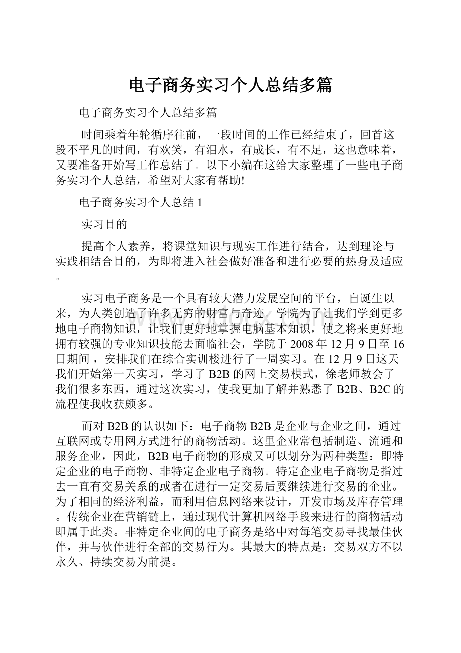 电子商务实习个人总结多篇Word文档下载推荐.docx