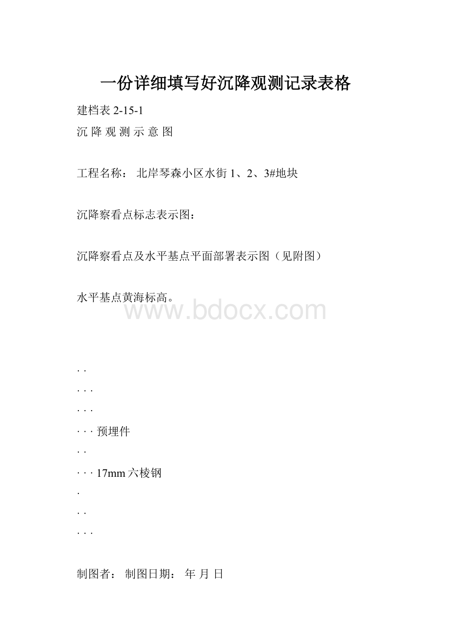 一份详细填写好沉降观测记录表格Word文件下载.docx