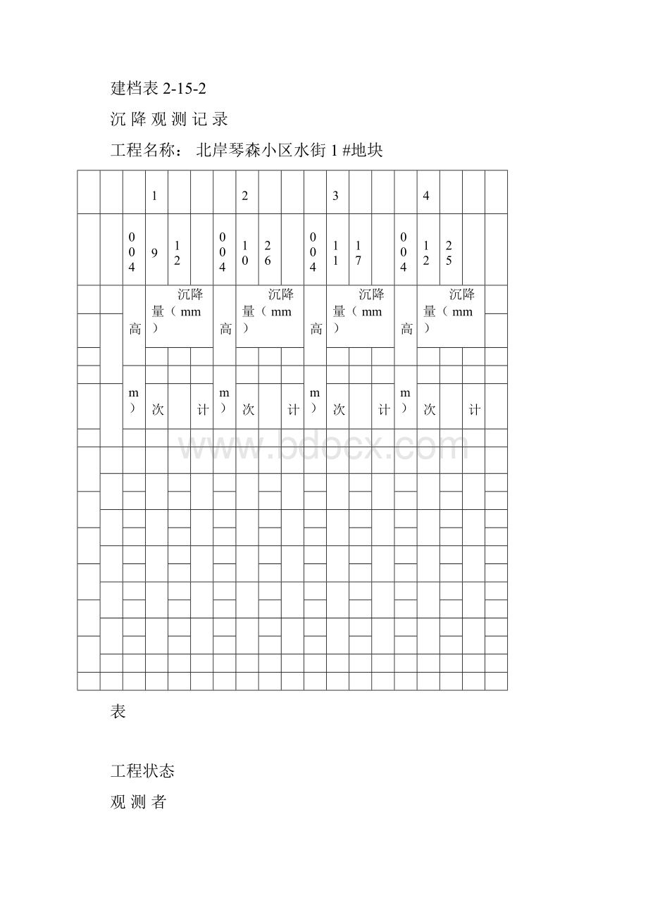 一份详细填写好沉降观测记录表格Word文件下载.docx_第2页