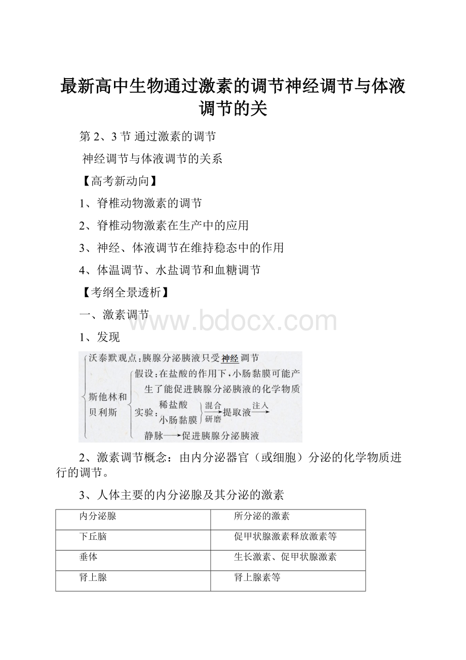 最新高中生物通过激素的调节神经调节与体液调节的关.docx