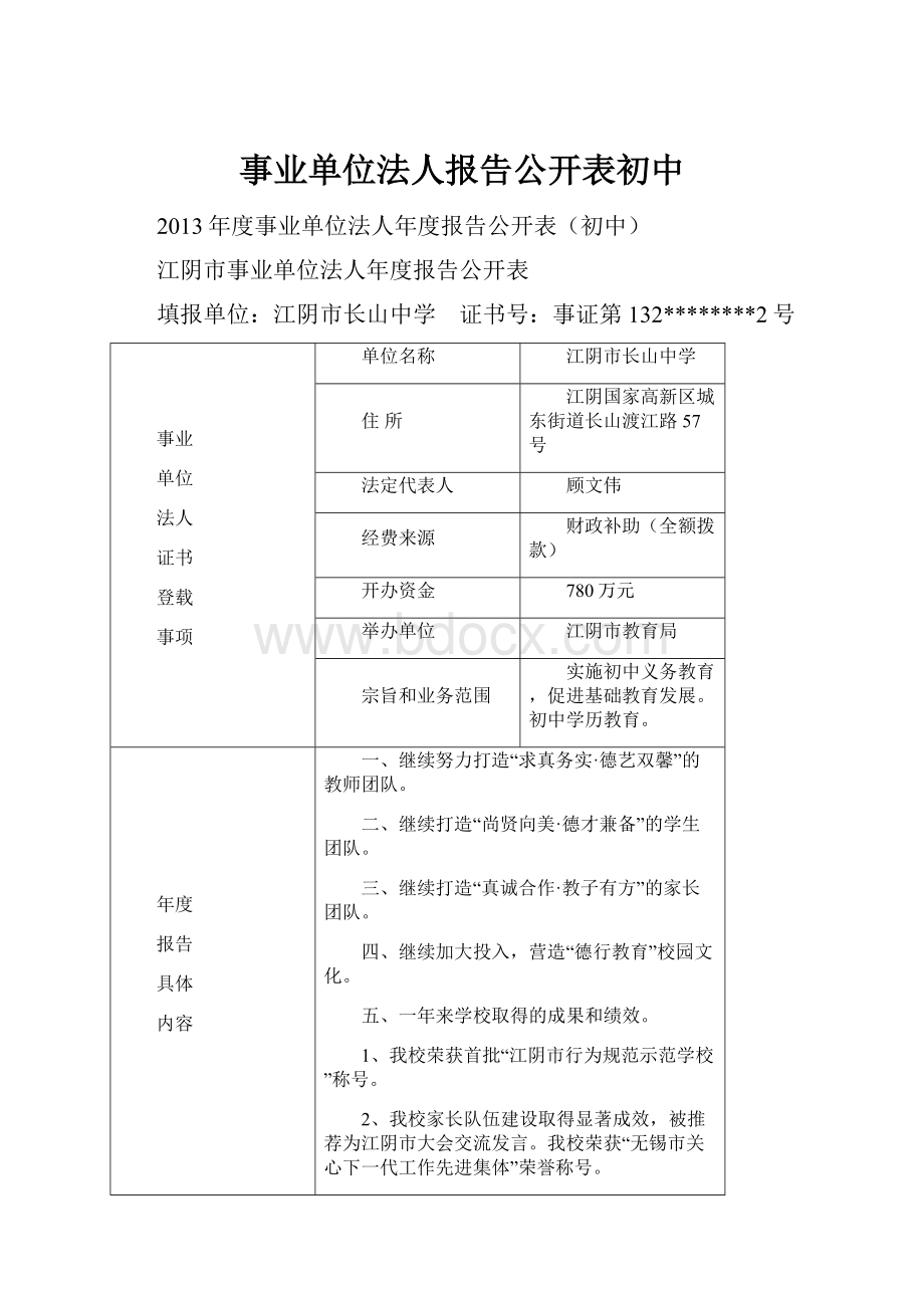 事业单位法人报告公开表初中.docx