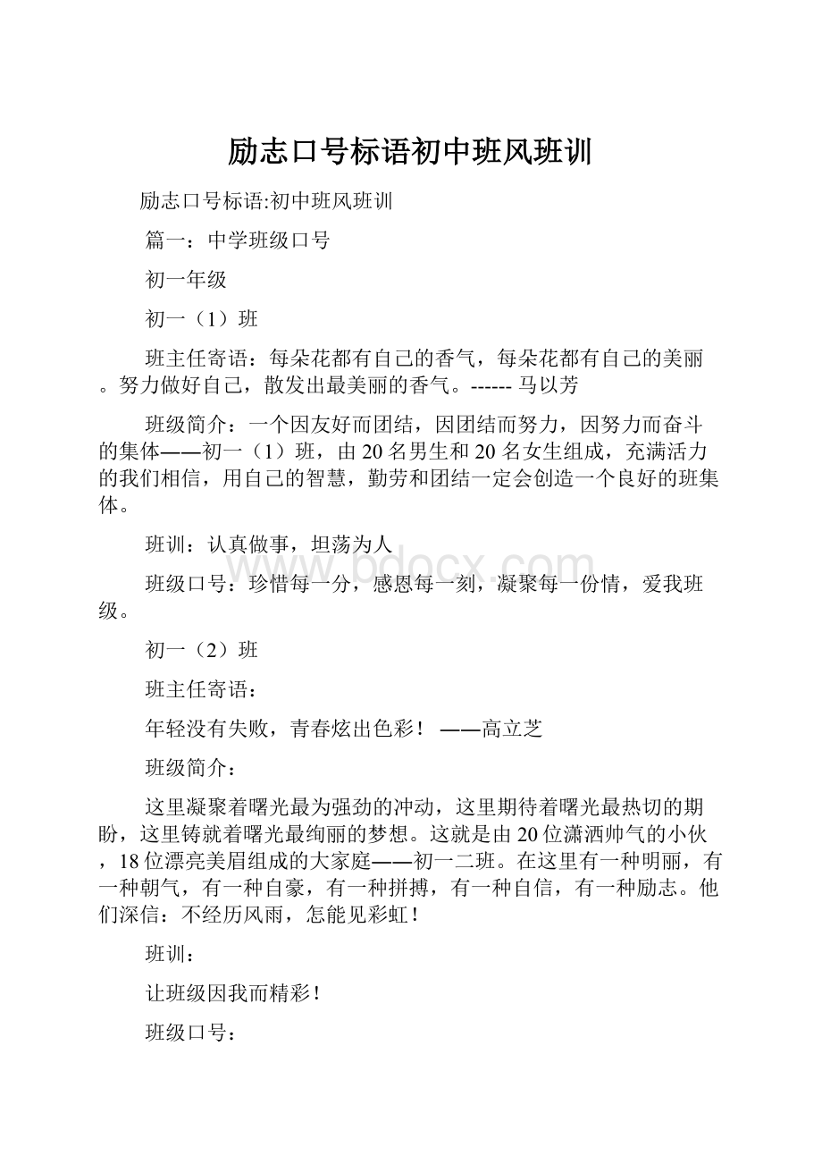 励志口号标语初中班风班训Word格式文档下载.docx