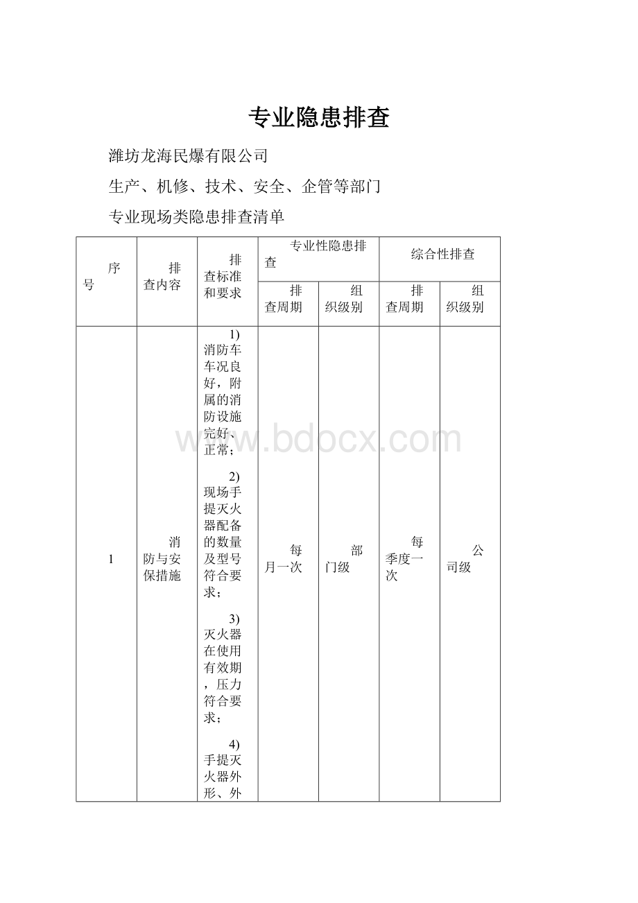 专业隐患排查Word格式文档下载.docx