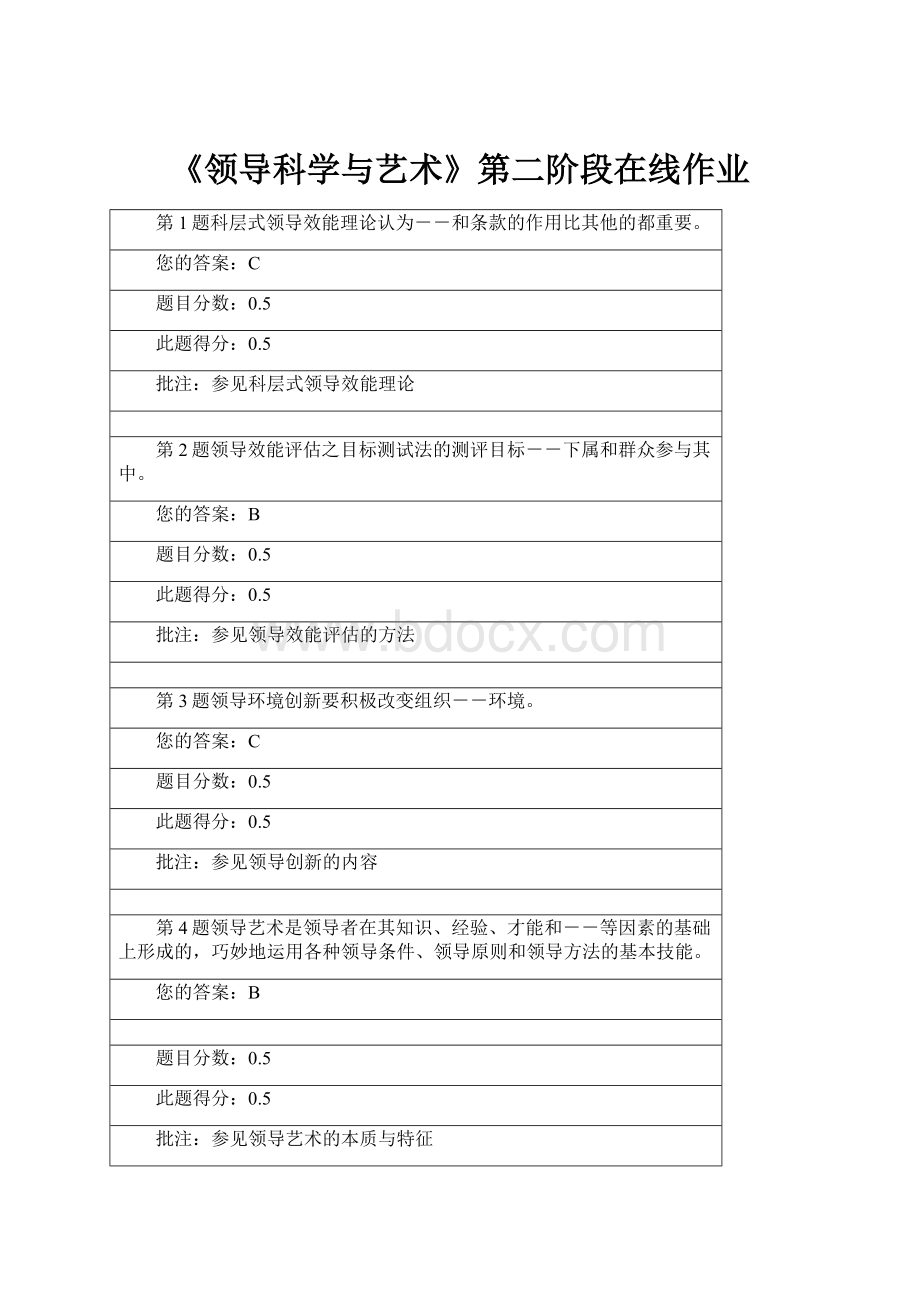 《领导科学与艺术》第二阶段在线作业Word格式.docx_第1页