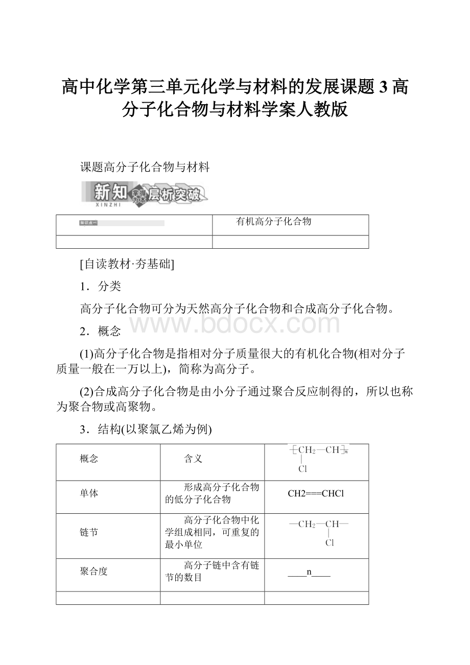 高中化学第三单元化学与材料的发展课题3高分子化合物与材料学案人教版.docx_第1页