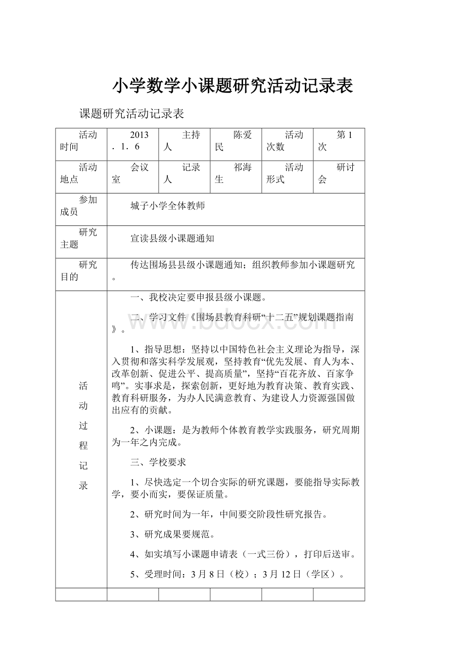 小学数学小课题研究活动记录表.docx