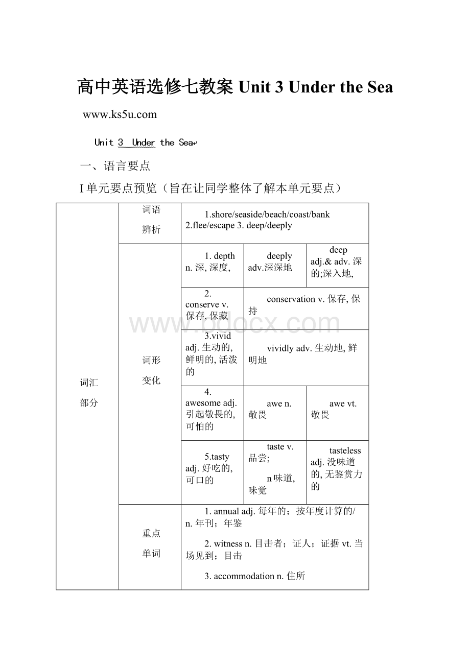 高中英语选修七教案Unit 3Under the Sea.docx_第1页