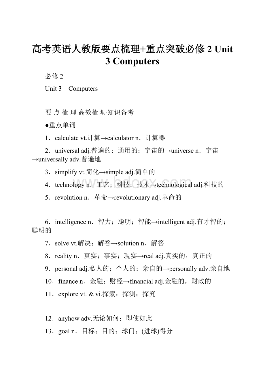 高考英语人教版要点梳理+重点突破必修2 Unit 3 Computers.docx