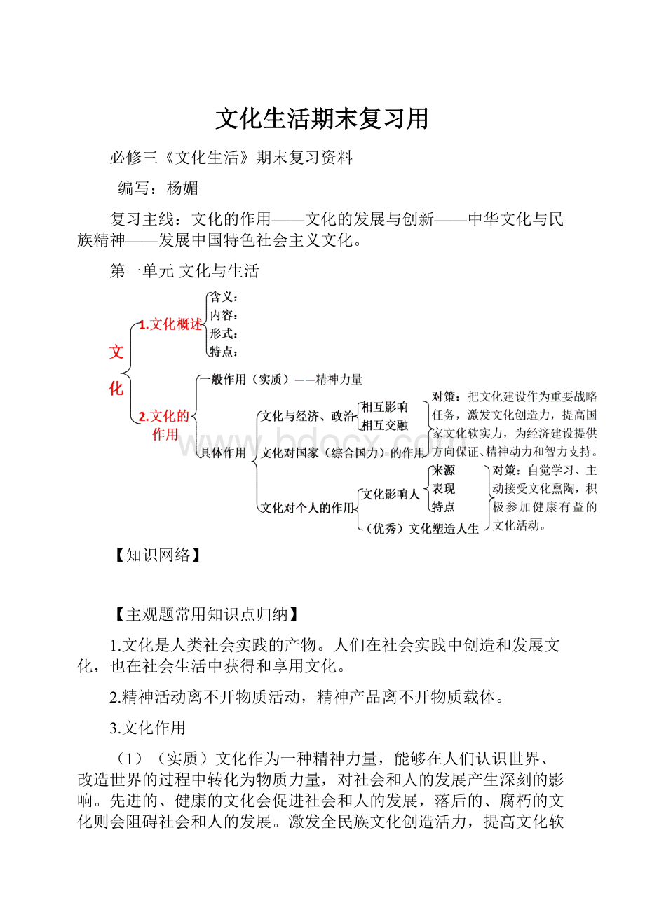 文化生活期末复习用Word文档格式.docx_第1页