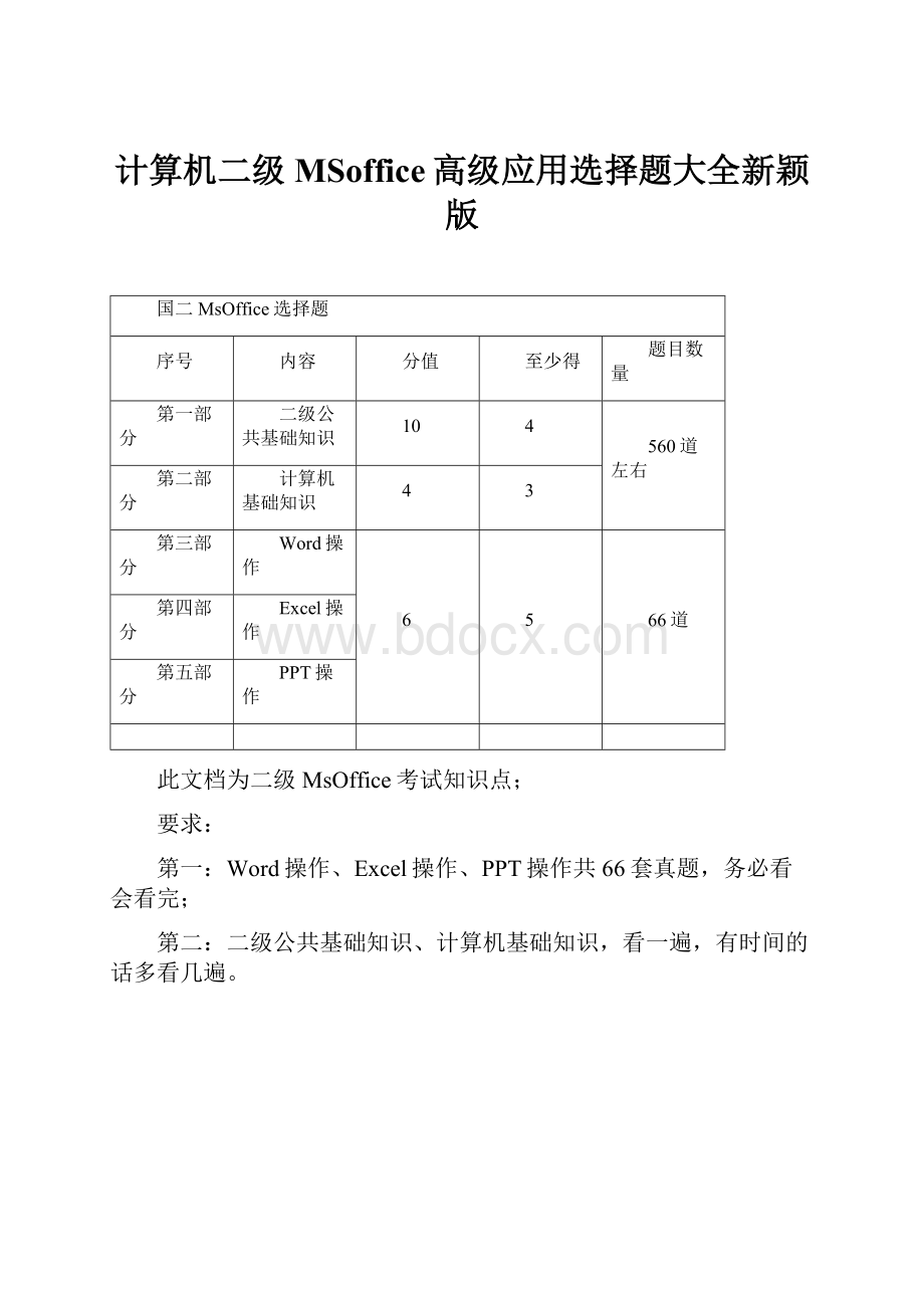 计算机二级MSoffice高级应用选择题大全新颖版.docx