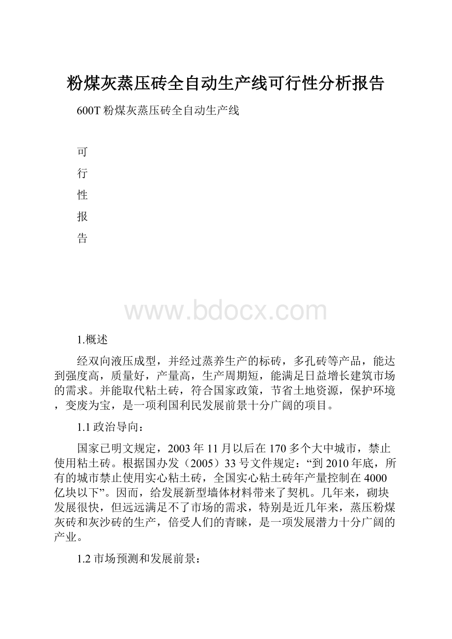 粉煤灰蒸压砖全自动生产线可行性分析报告Word格式文档下载.docx