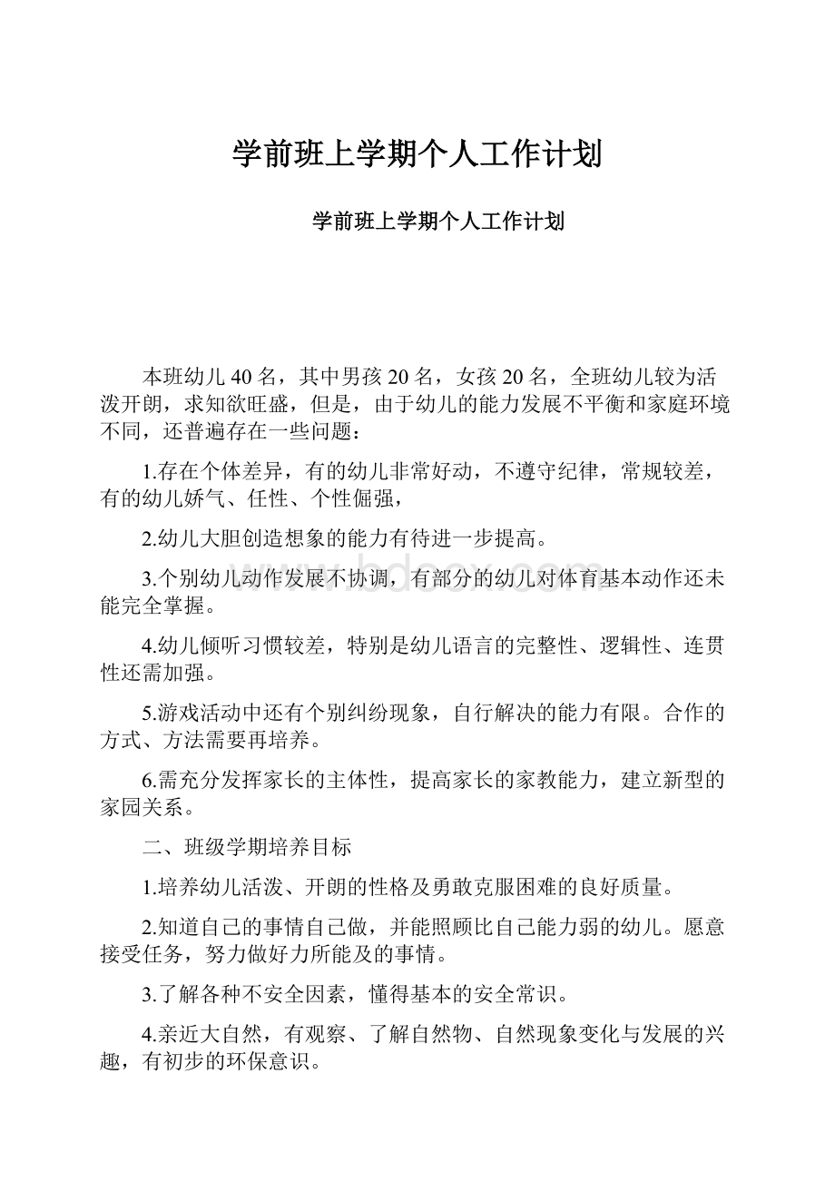 学前班上学期个人工作计划Word格式文档下载.docx_第1页