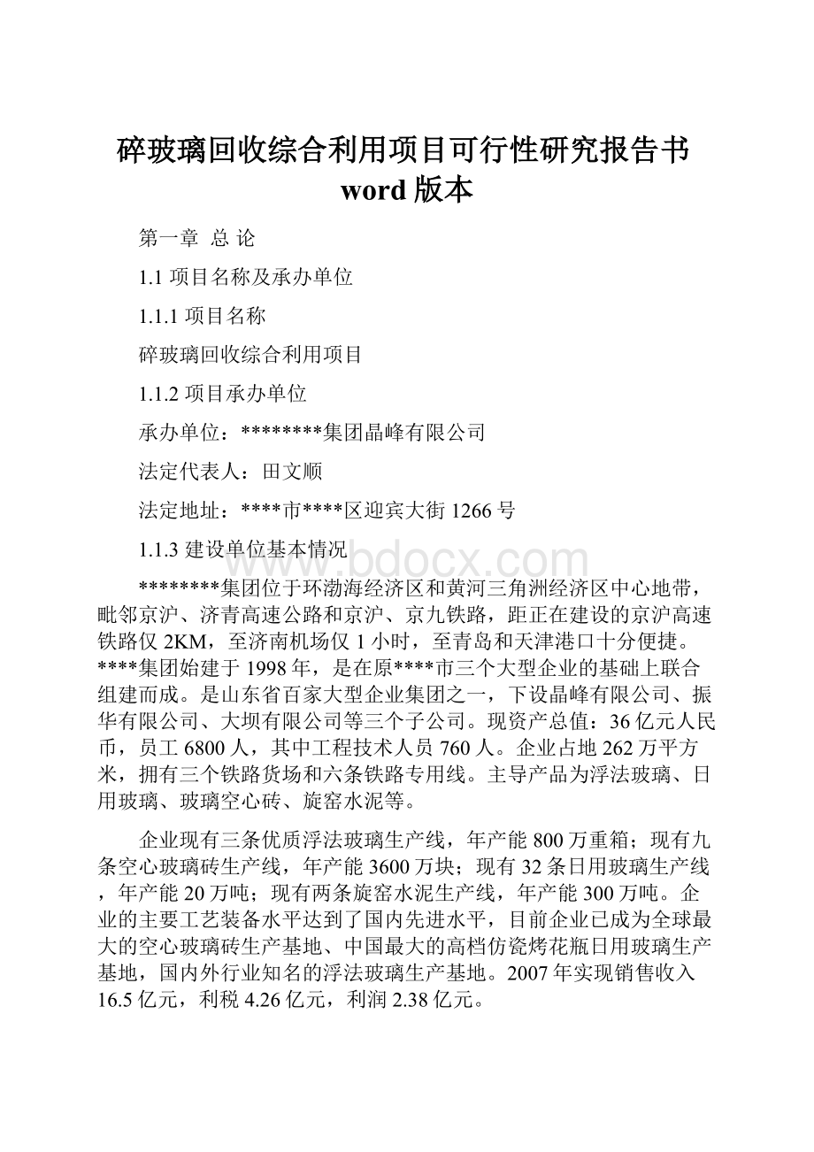 碎玻璃回收综合利用项目可行性研究报告书word版本.docx_第1页