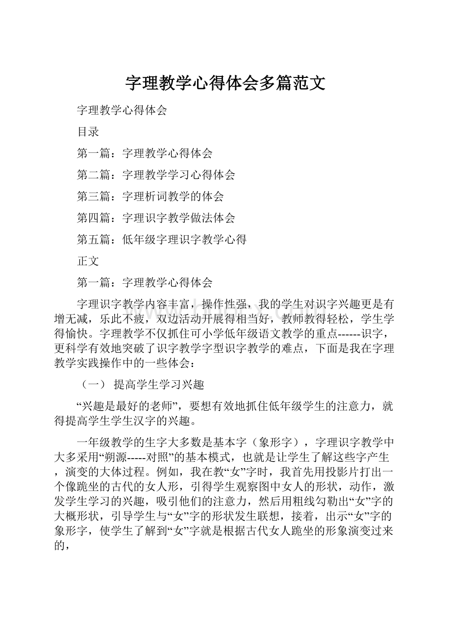 字理教学心得体会多篇范文.docx_第1页