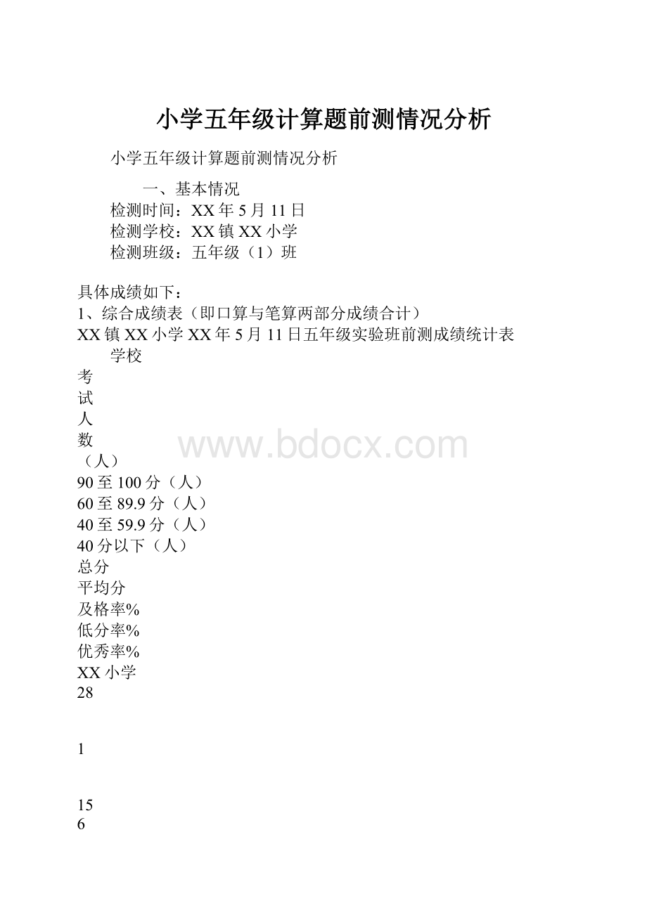 小学五年级计算题前测情况分析.docx_第1页