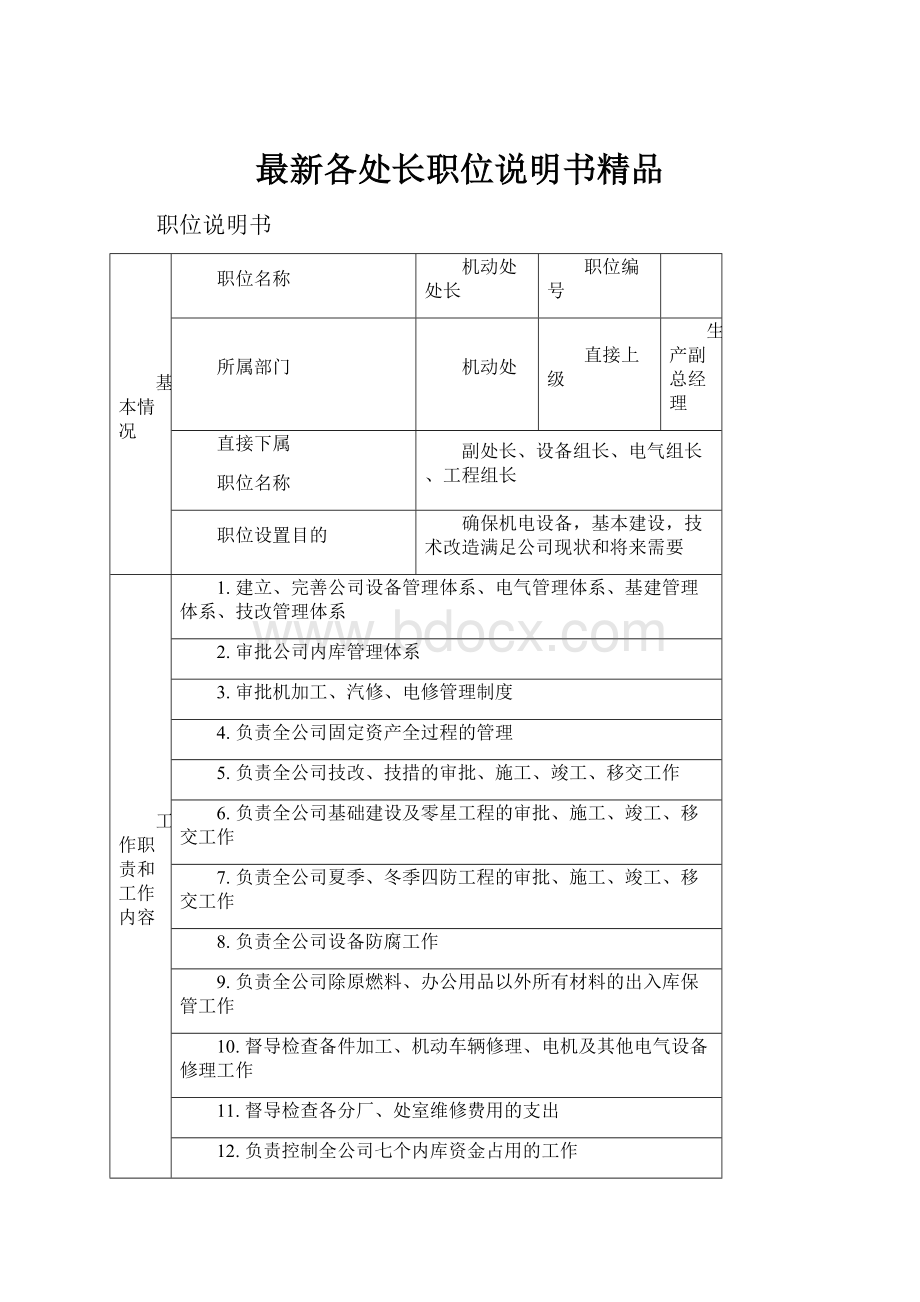 最新各处长职位说明书精品Word文档下载推荐.docx_第1页