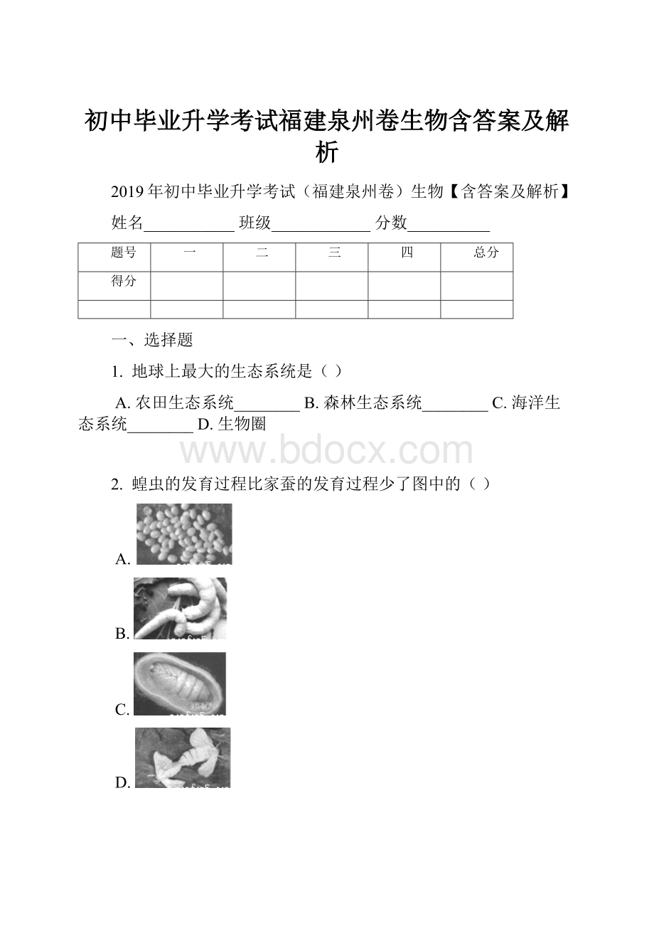 初中毕业升学考试福建泉州卷生物含答案及解析Word文档格式.docx