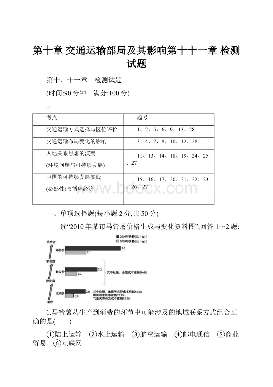 第十章 交通运输部局及其影响第十十一章 检测试题.docx_第1页