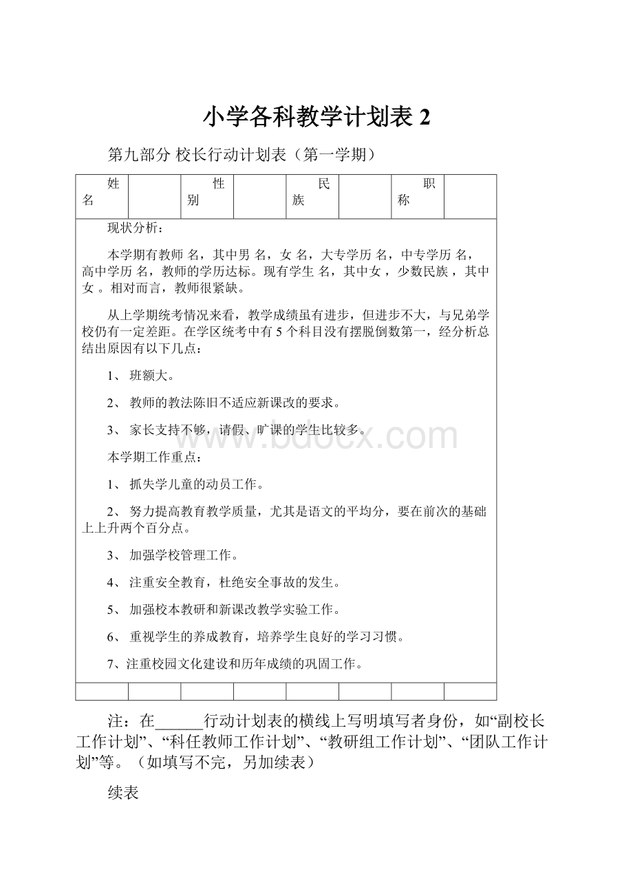 小学各科教学计划表2Word格式文档下载.docx