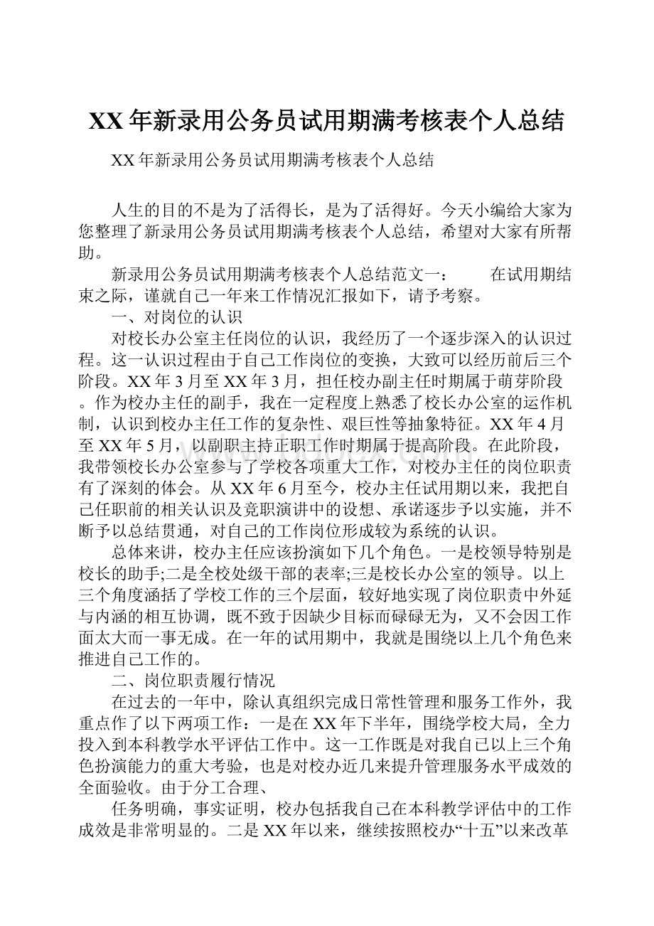 XX年新录用公务员试用期满考核表个人总结.docx